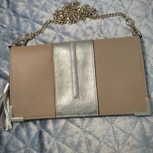 Chic Beige and Gold Leather Clutch by Antonio Melani - Like New